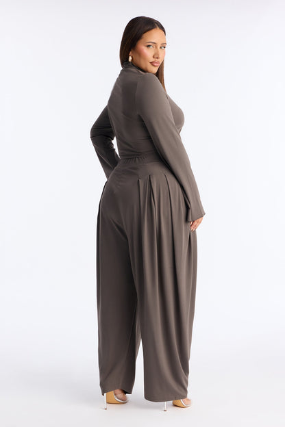 Jenny Mock Neck Balloon Leg Pant Set - Grey