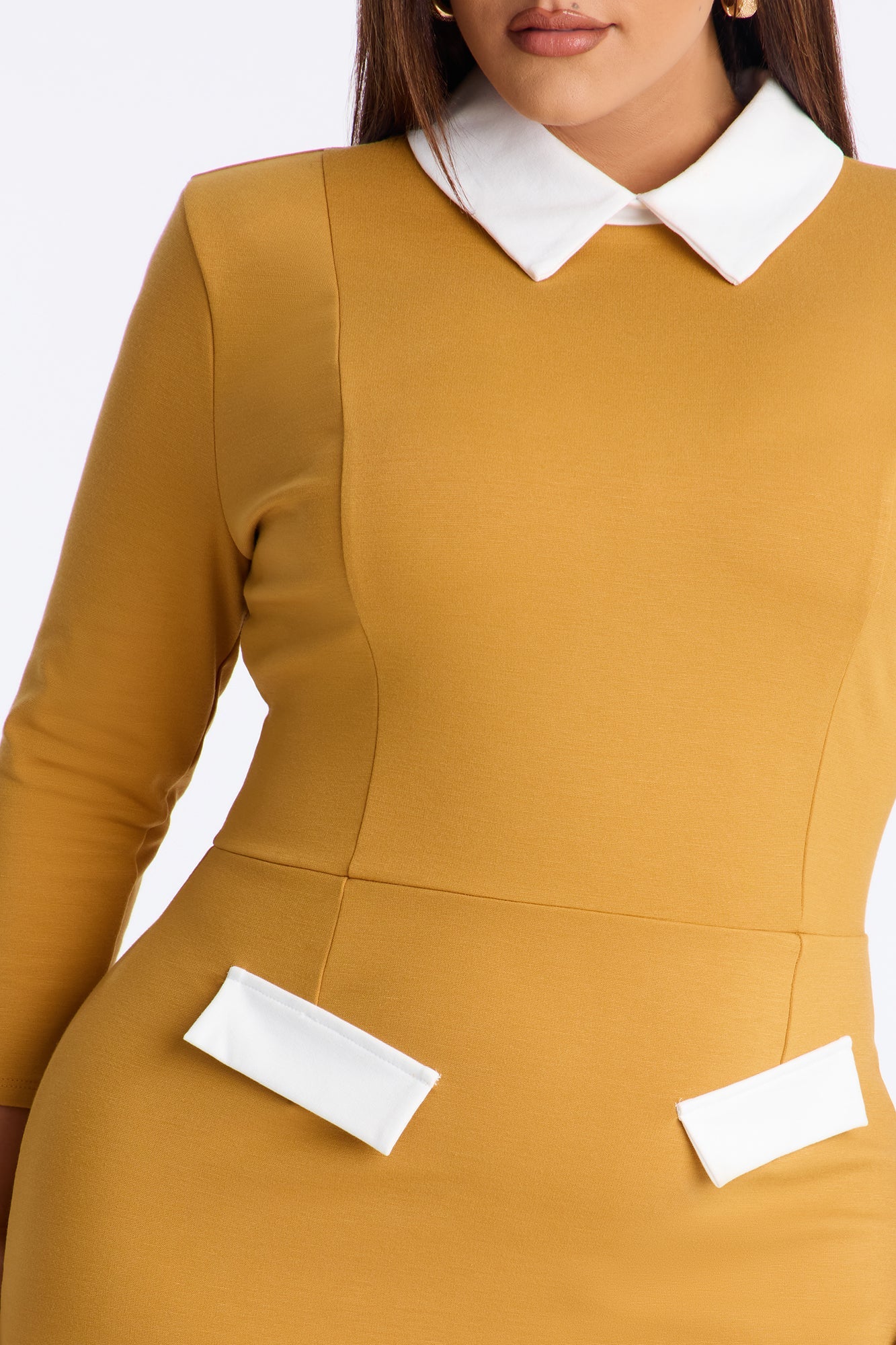 All Business 3/4 Sleeve Ponte Midi Dress - Mustard