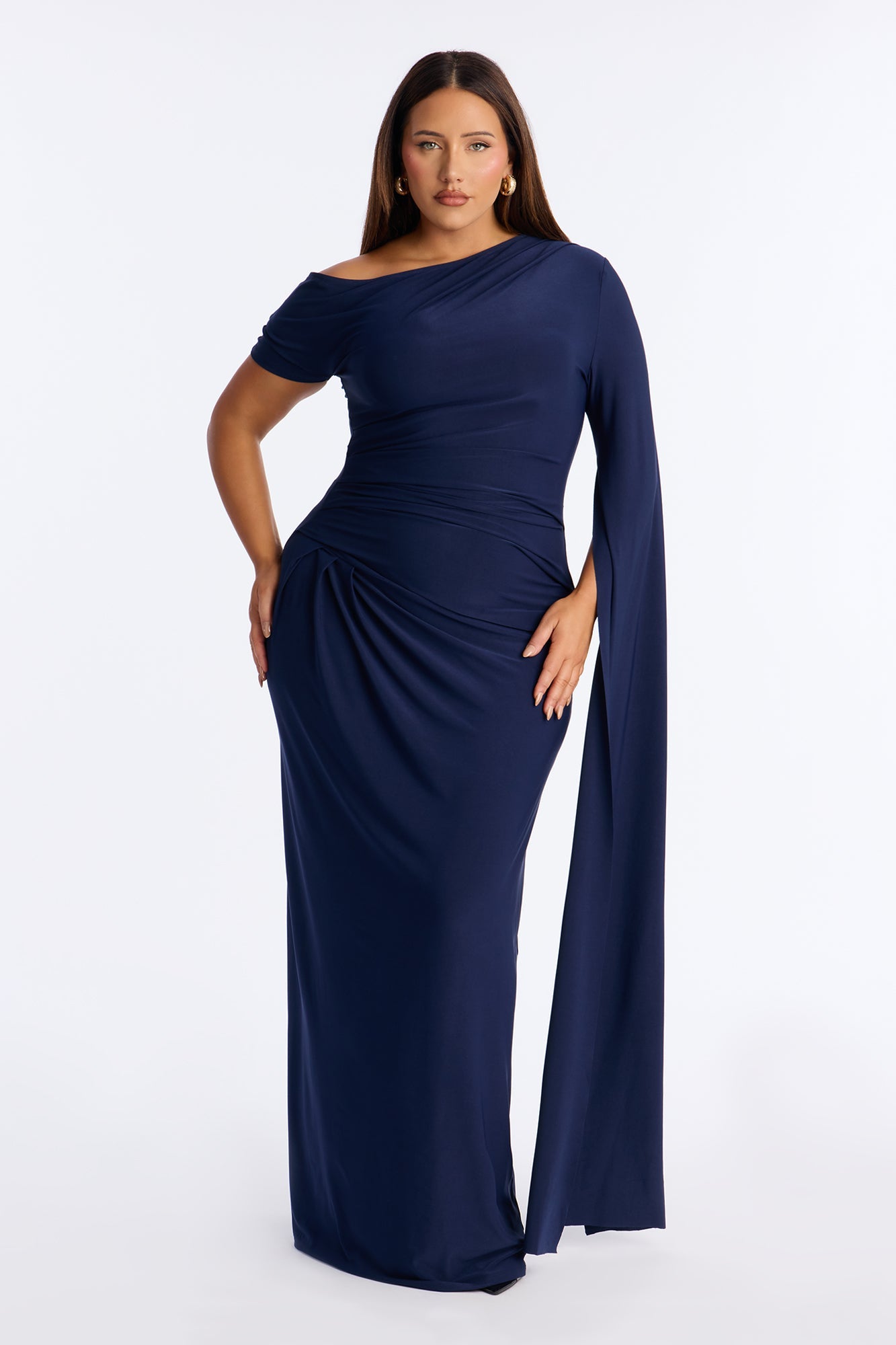 After Thought Asymmetrical Draped Maxi Dress - Navy