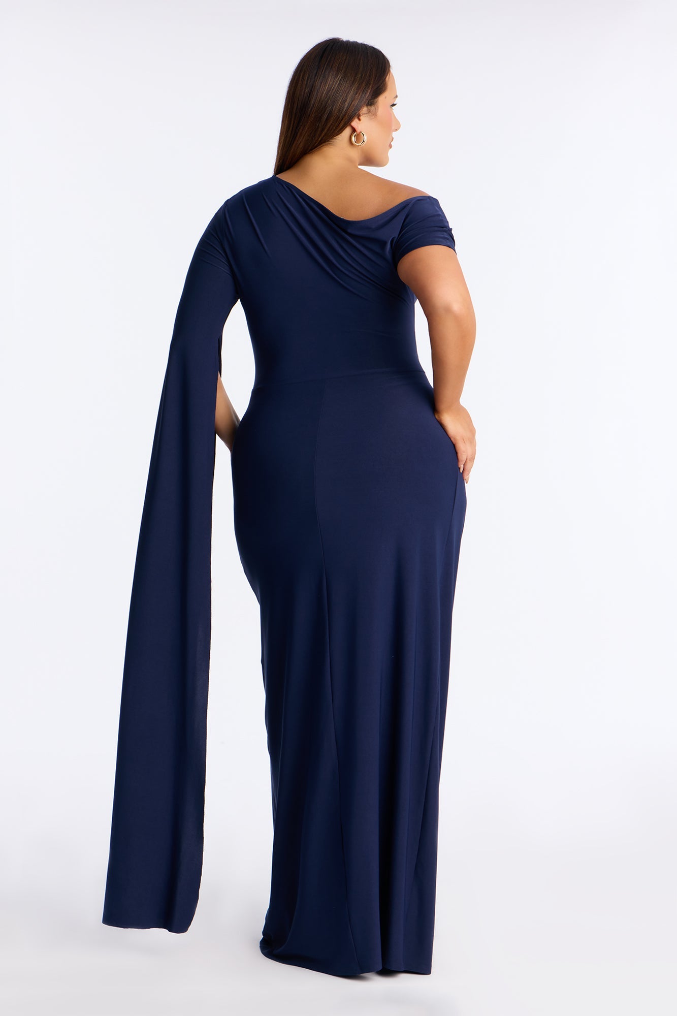 After Thought Asymmetrical Draped Maxi Dress - Navy