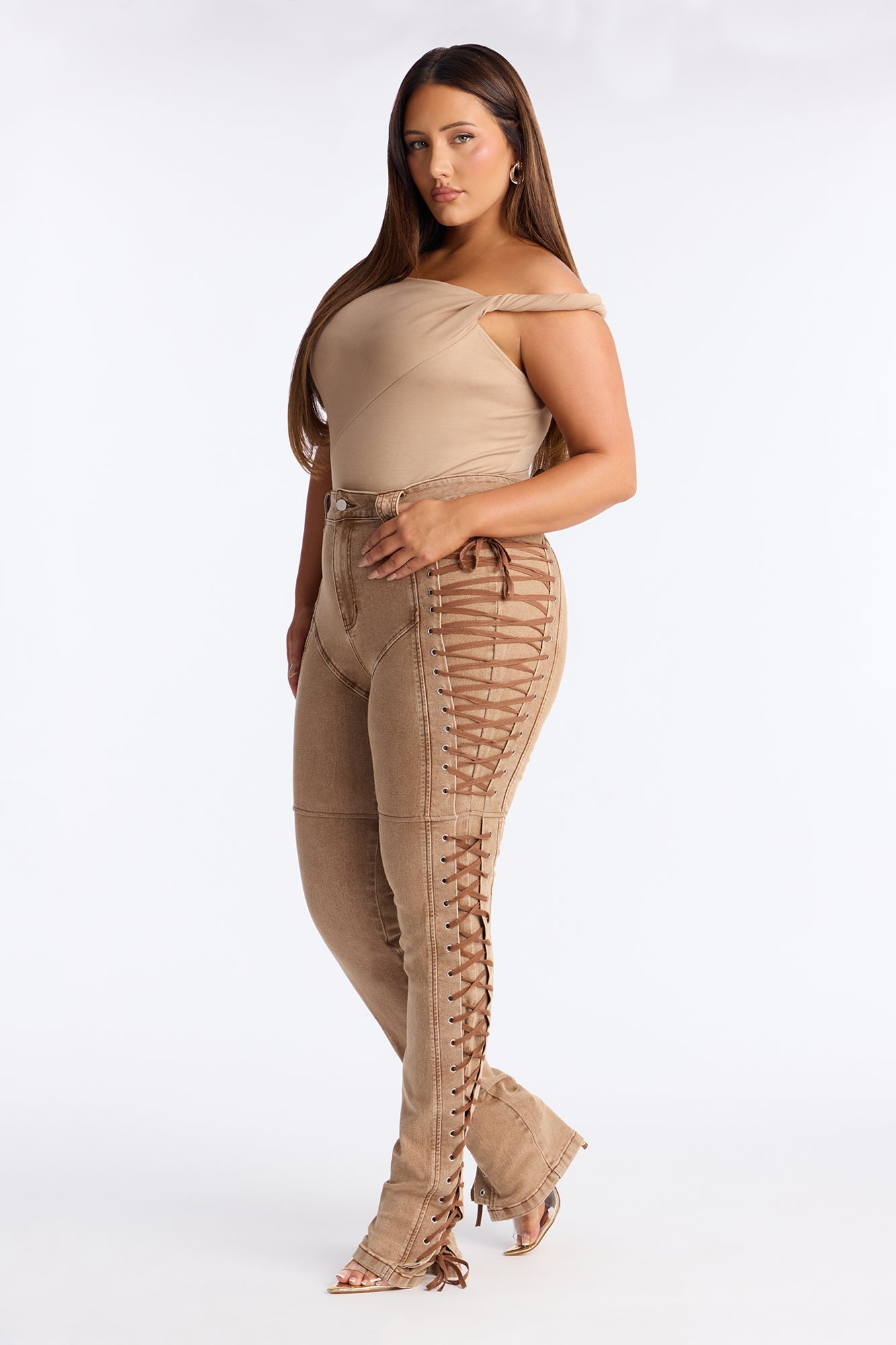 Tall After Hours Lace Up Flare Pant 36″ - Khaki
