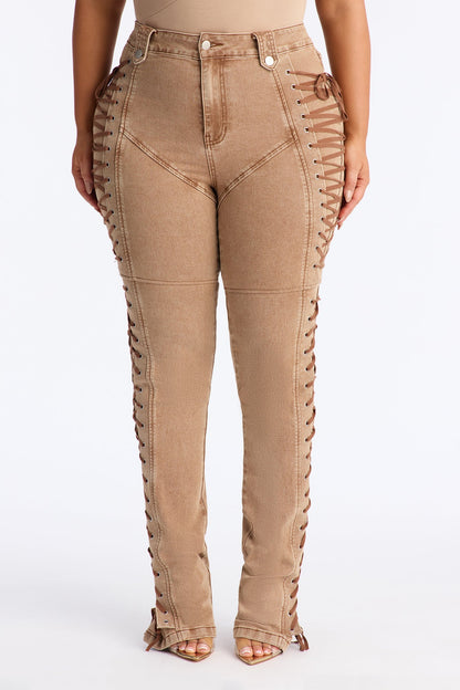 Tall After Hours Lace Up Flare Pant 36″ - Khaki