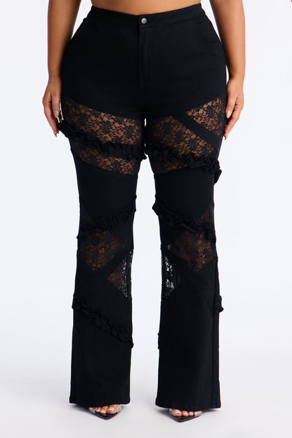 Dreamcatcher Lace Stretch Flare Jeans - Black