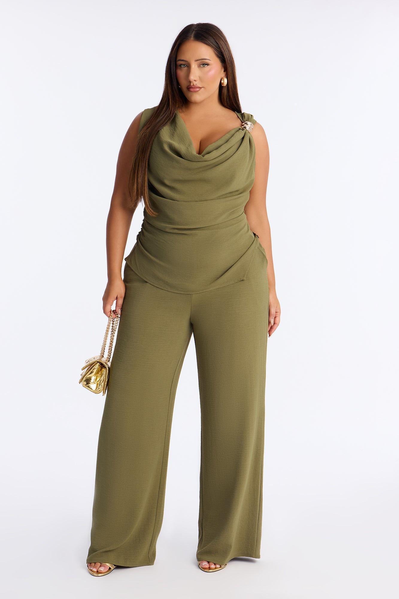 Danielle Off Shoulder Pant Set - Olive