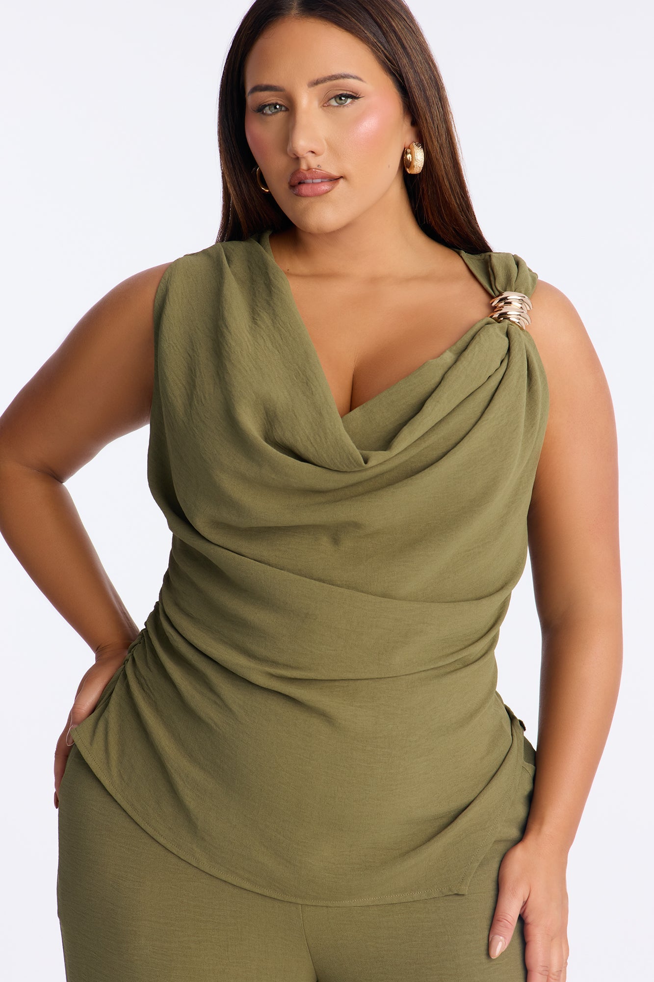 Danielle Off Shoulder Pant Set - Olive