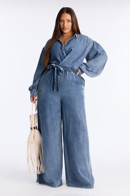 Full Effect Chambray Jumpsuit - Medium Wash