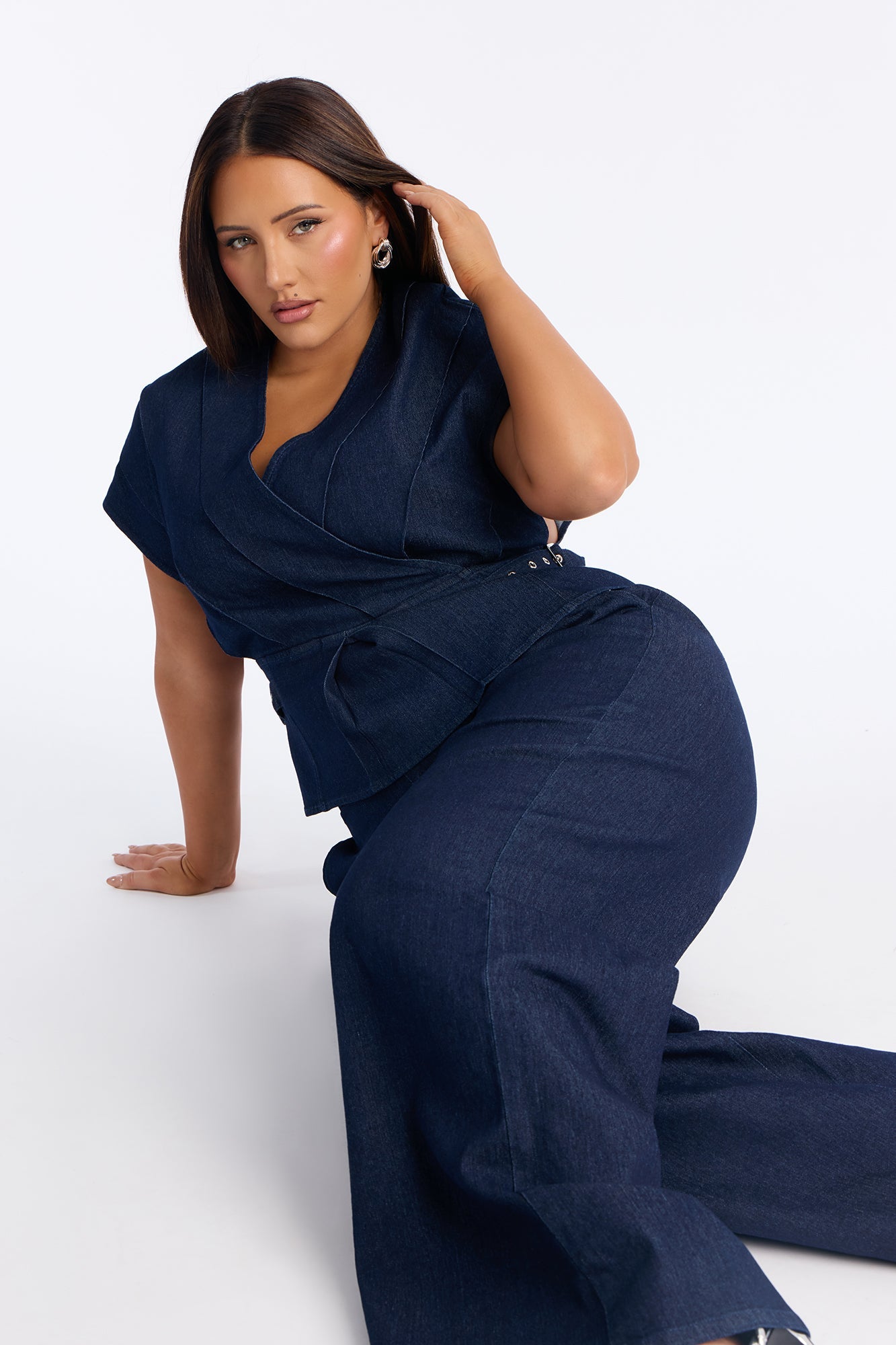 Gigi Denim Buckle Pant Set - Dark Denim