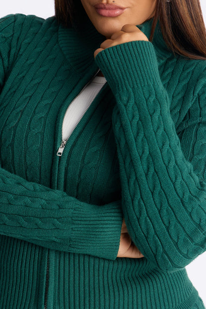 Caroline Mock Neck Cable Sweater Pant Set - Hunter