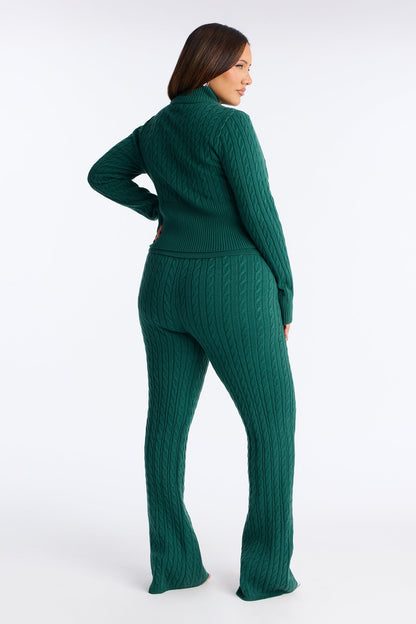 Caroline Mock Neck Cable Sweater Pant Set - Hunter