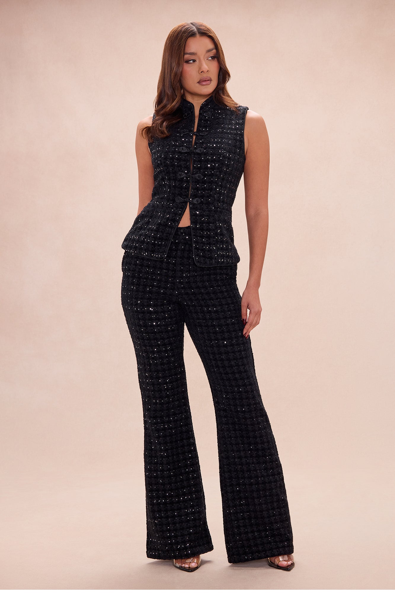 Romey Embellished Tweed Pant Set - Black