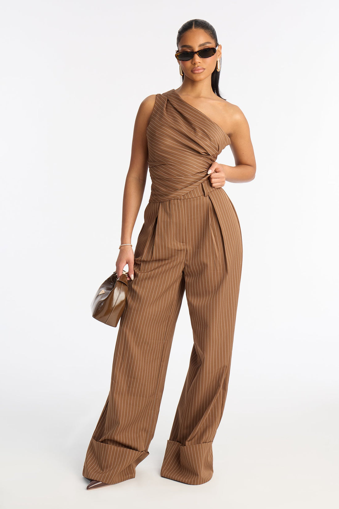 Timeless Straight Leg Pinstripe Trouser 34″ - Mocha