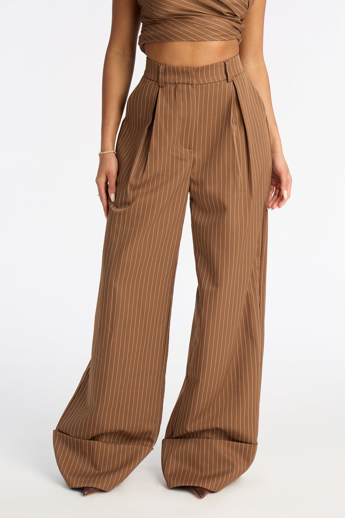 Timeless Straight Leg Pinstripe Trouser 34″ - Mocha