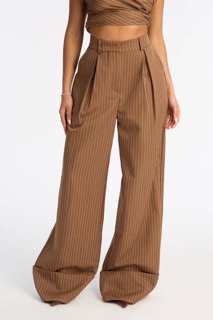 Timeless Straight Leg Pinstripe Trouser 34″ - Mocha