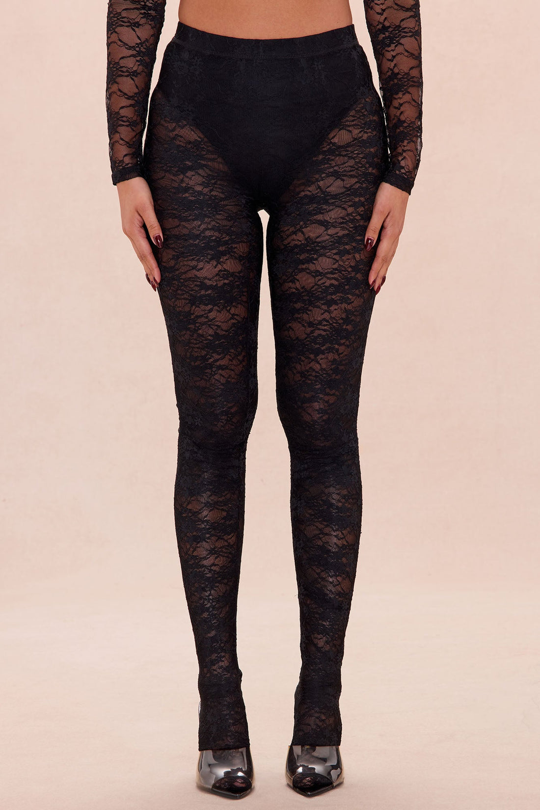 Gabriette Sheer Lace Footed Legging - Black