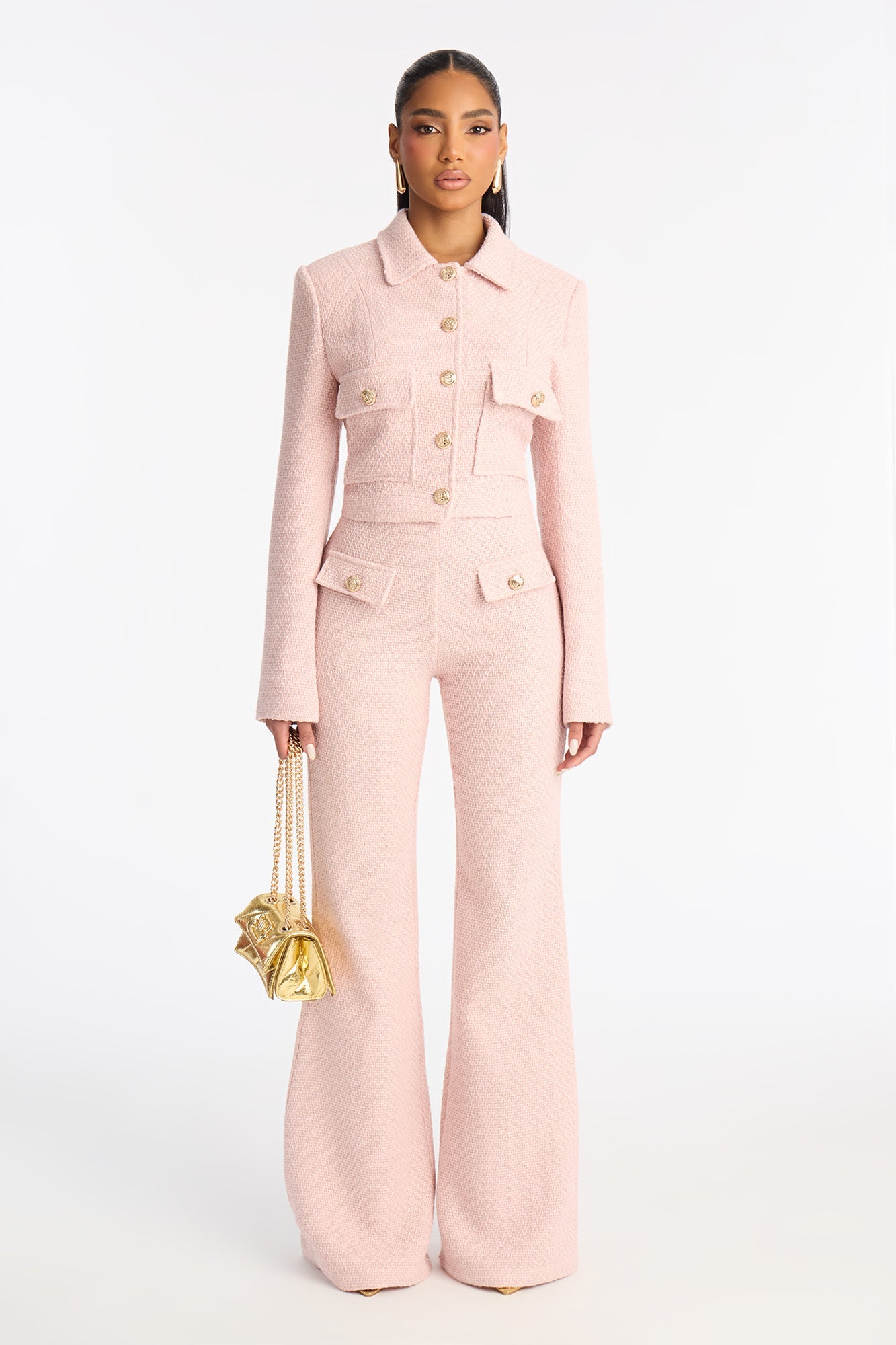 Mary Jane Cropped Tweed Coat - Pink