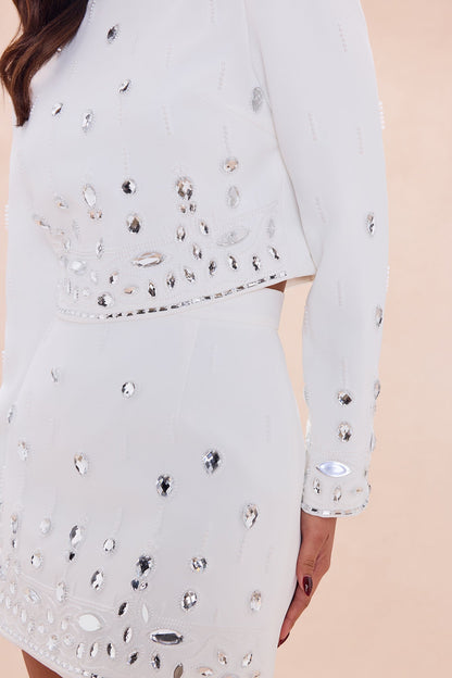 Draya Rhinestone Embellished Skirt Set - White