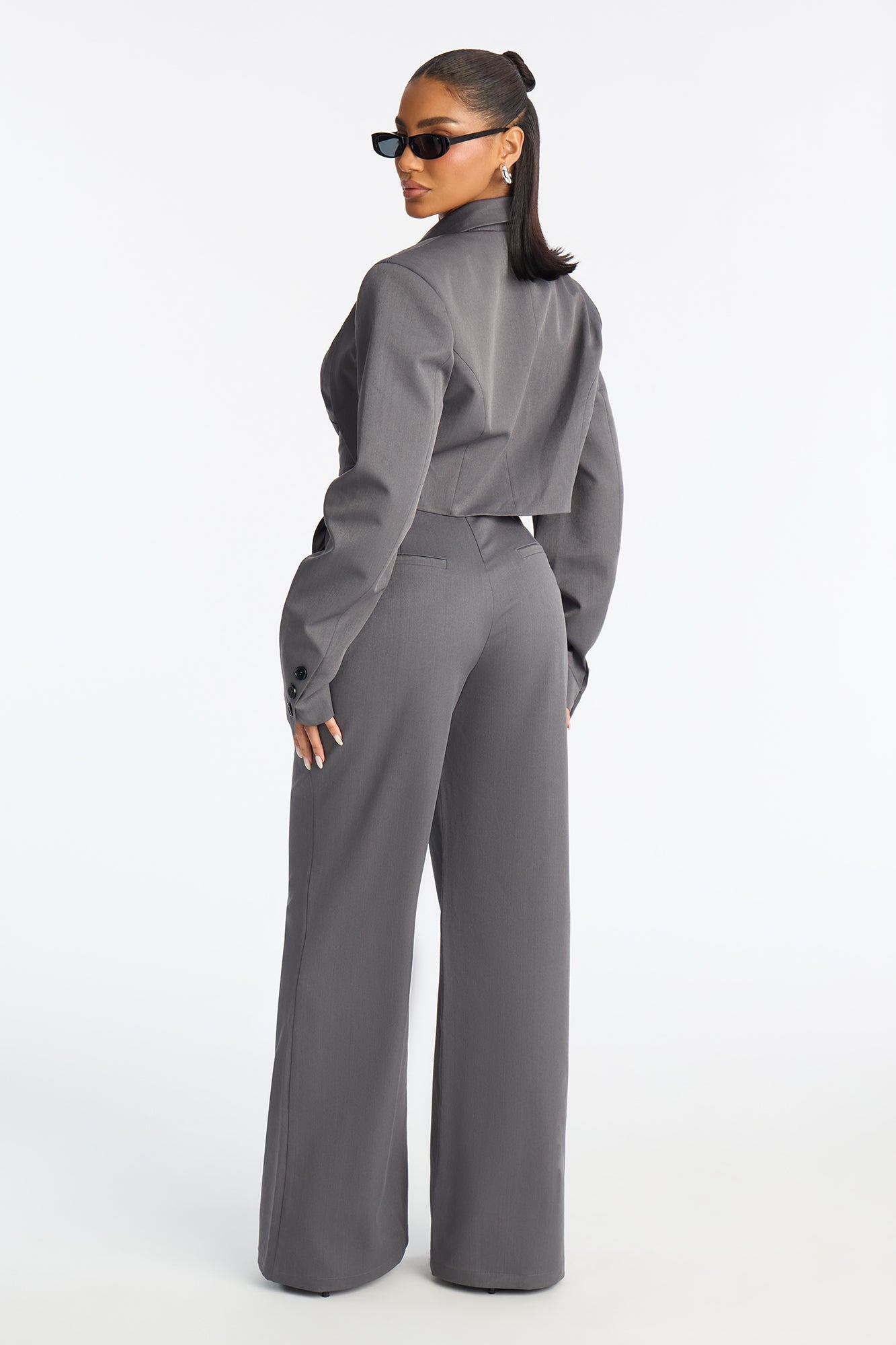Business Meets Chic Blazer 2 Piece Jumpsuit Set - Grey
