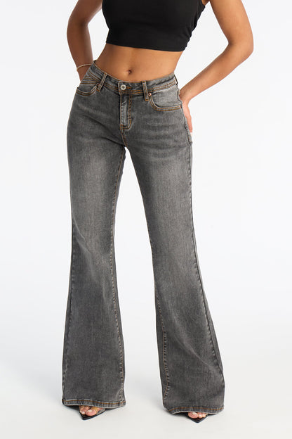 Wax And Wane Everyday Stretch Flare Jeans - Grey