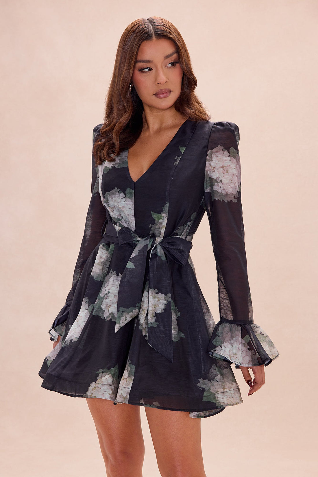 Colette Ruffle Sleeve Organza Mini Dress - Black/combo