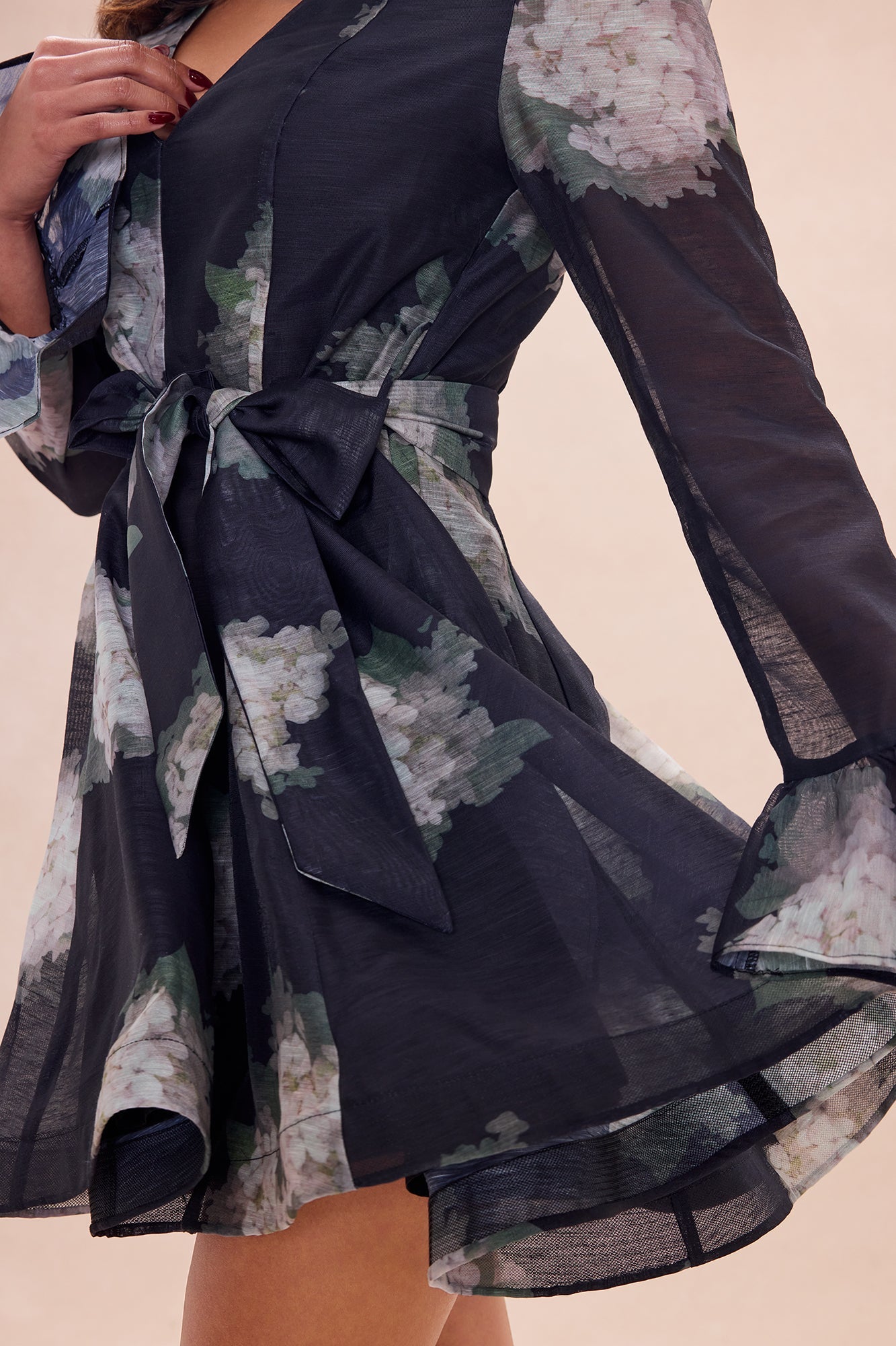 Colette Ruffle Sleeve Organza Mini Dress - Black/combo