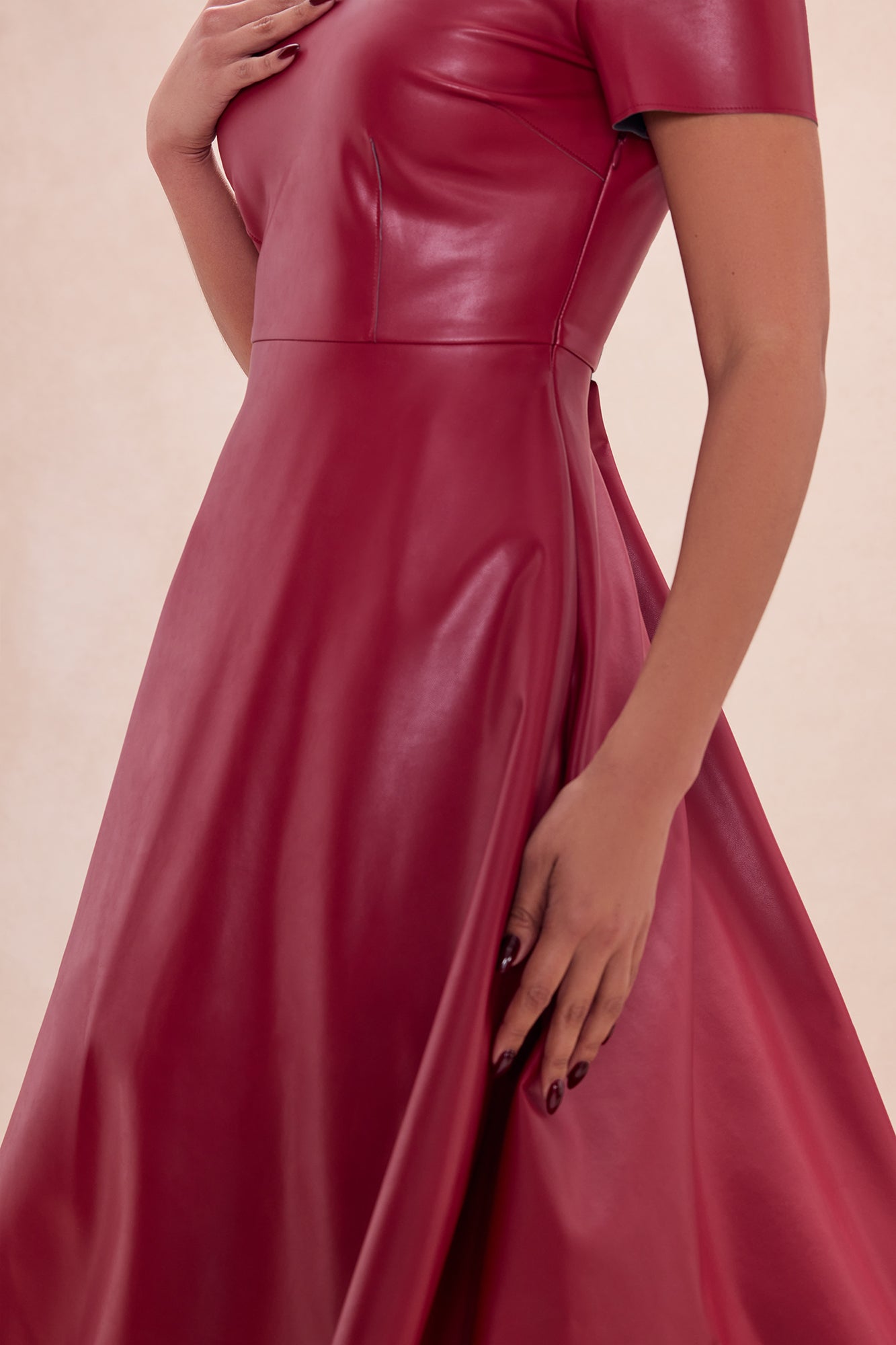 Jaclyn Faux Leather Midi Dress - Burgundy