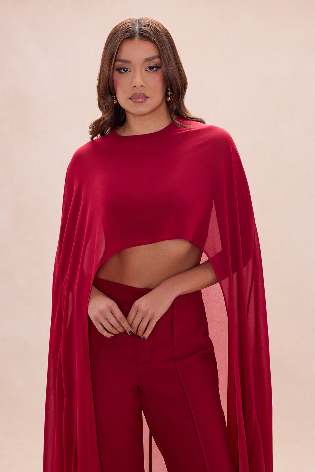 Forever Yours Chiffon Pant Set - DarkRed