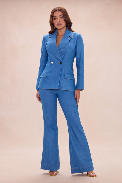 Denice Denim Blazer Suit Set - Medium Wash