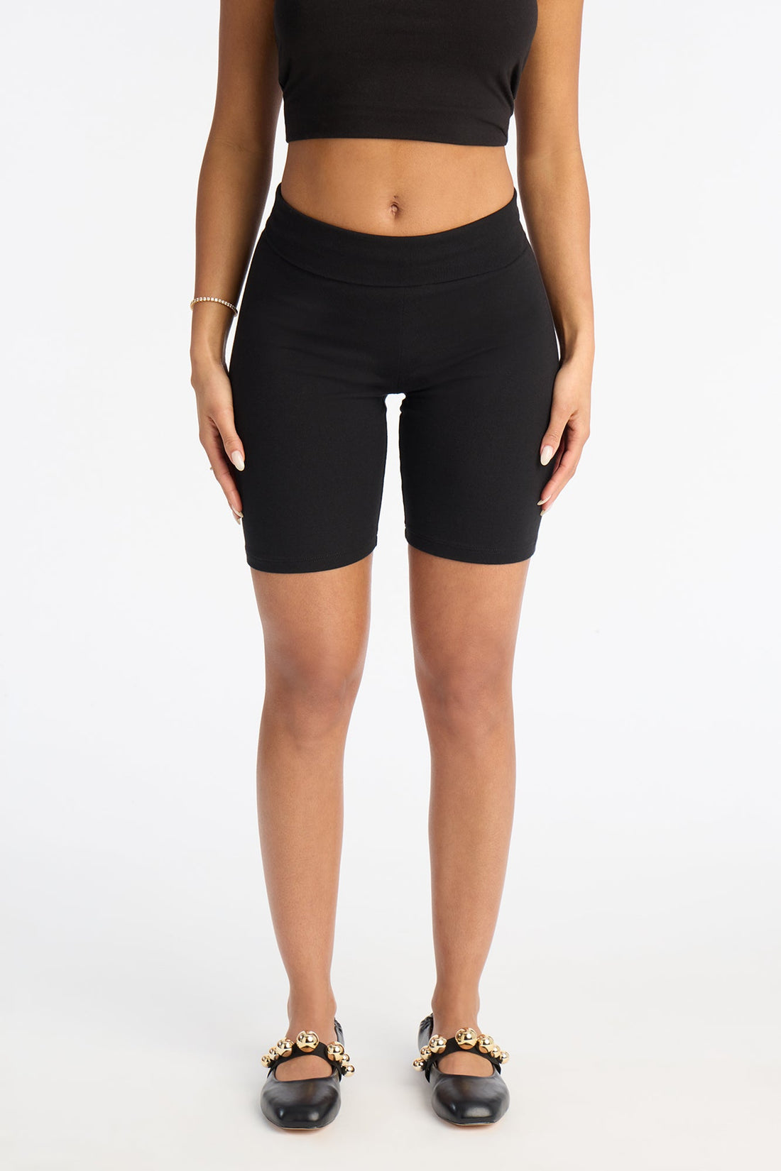 Quinn High Rise Everyday Cotton Biker Short 7″ - Black