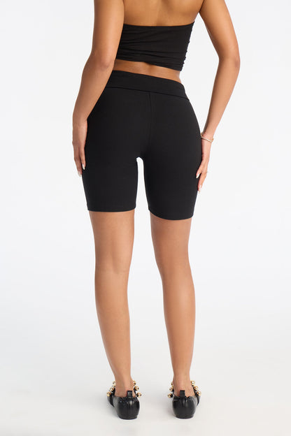 Quinn High Rise Everyday Cotton Biker Short 7″ - Black