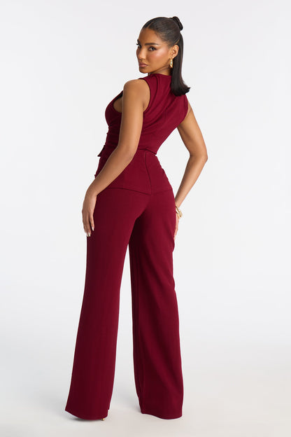 Gelina Square Neck Wide Leg Jumpsuit - Wine