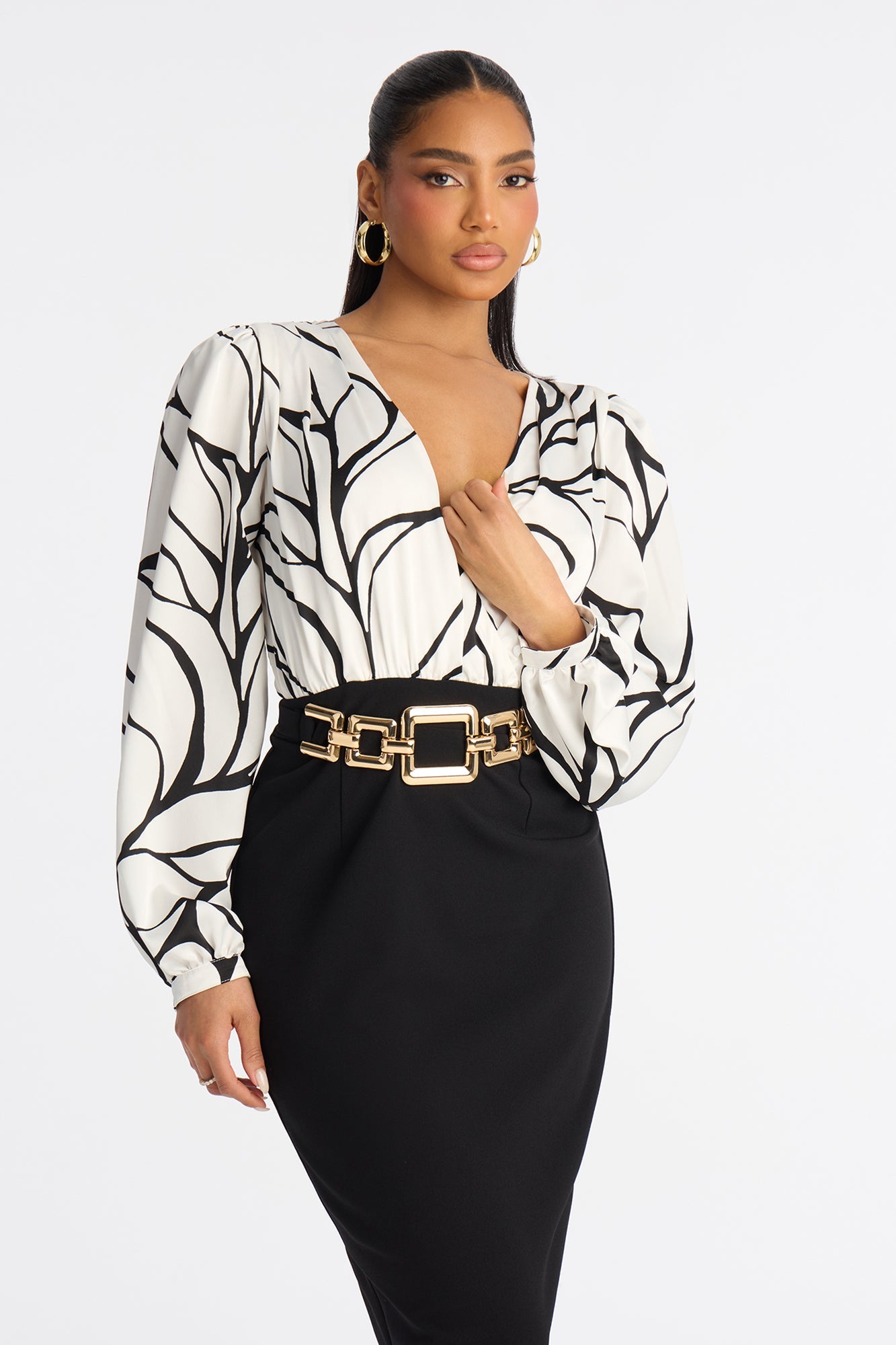 Josephine Satin Midi Dress - White/Black