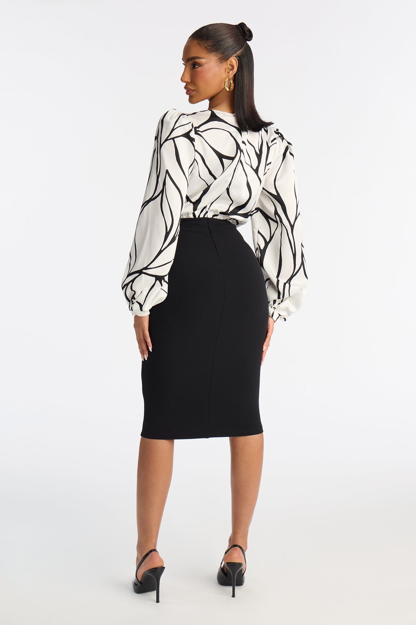 Josephine Satin Midi Dress - White/Black