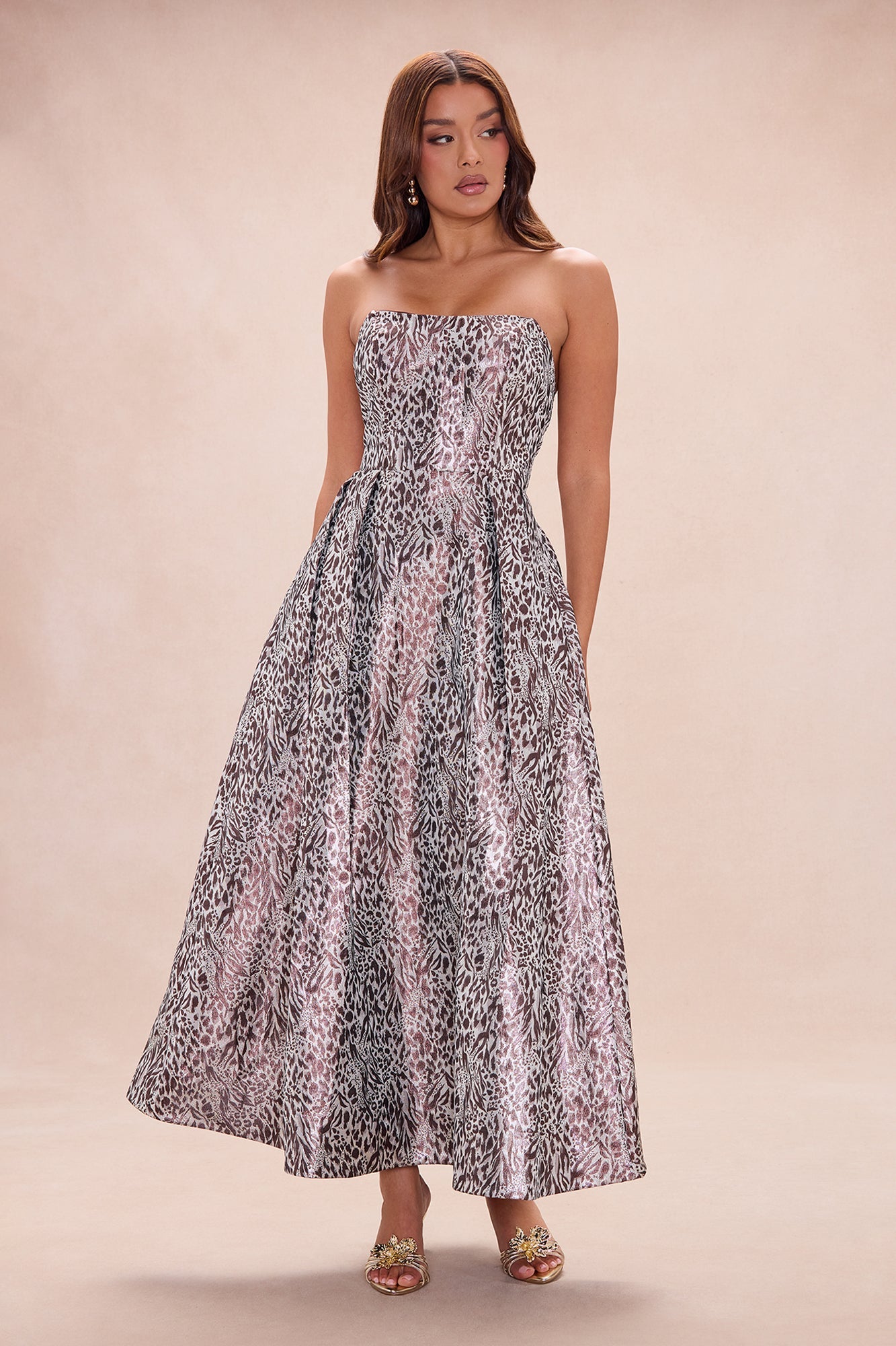 Wren Strapless Jacquard Maxi Dress - Brown/combo