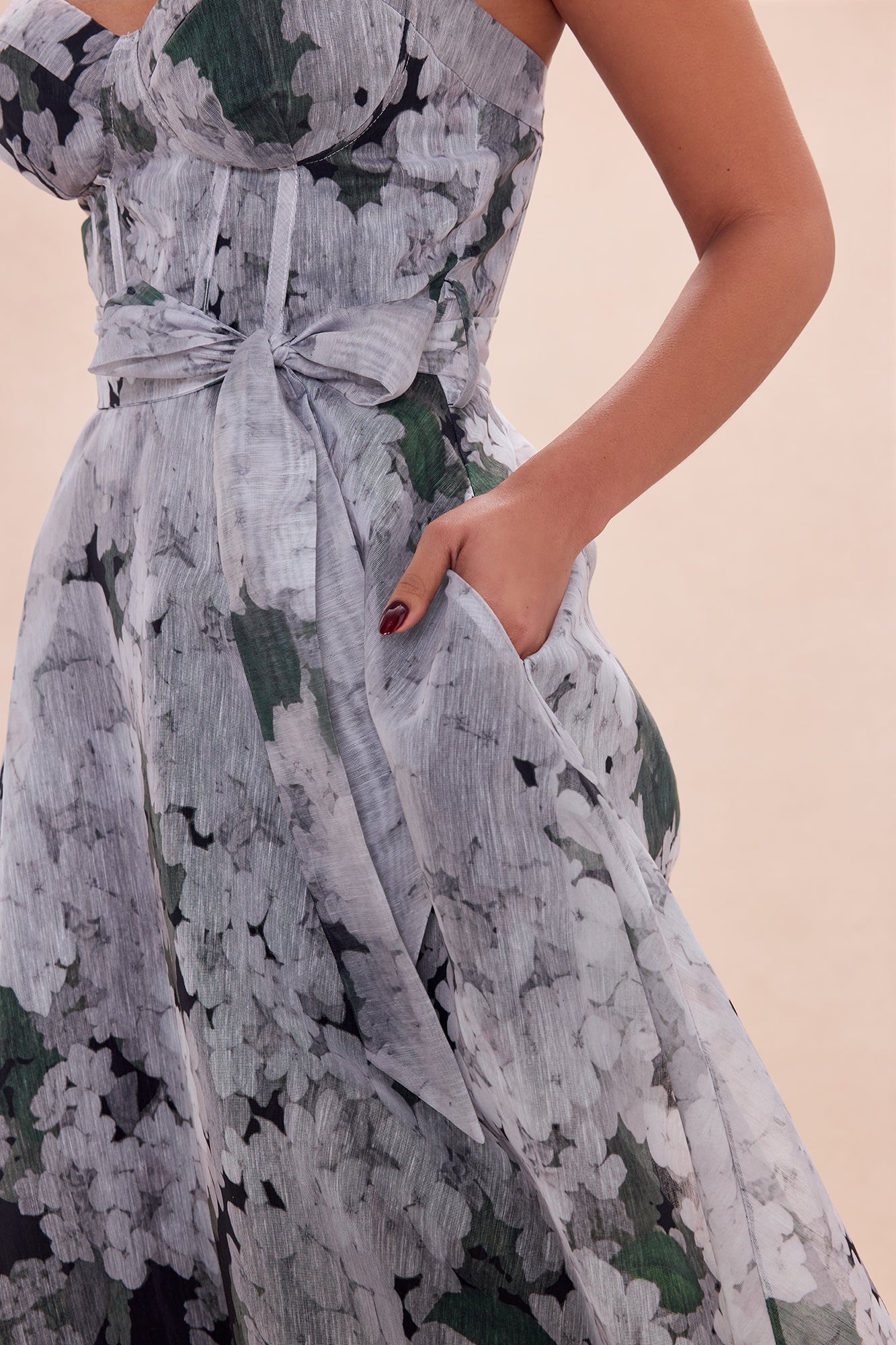 Annabeth Corset Waist Organza Maxi Dress - Grey/combo