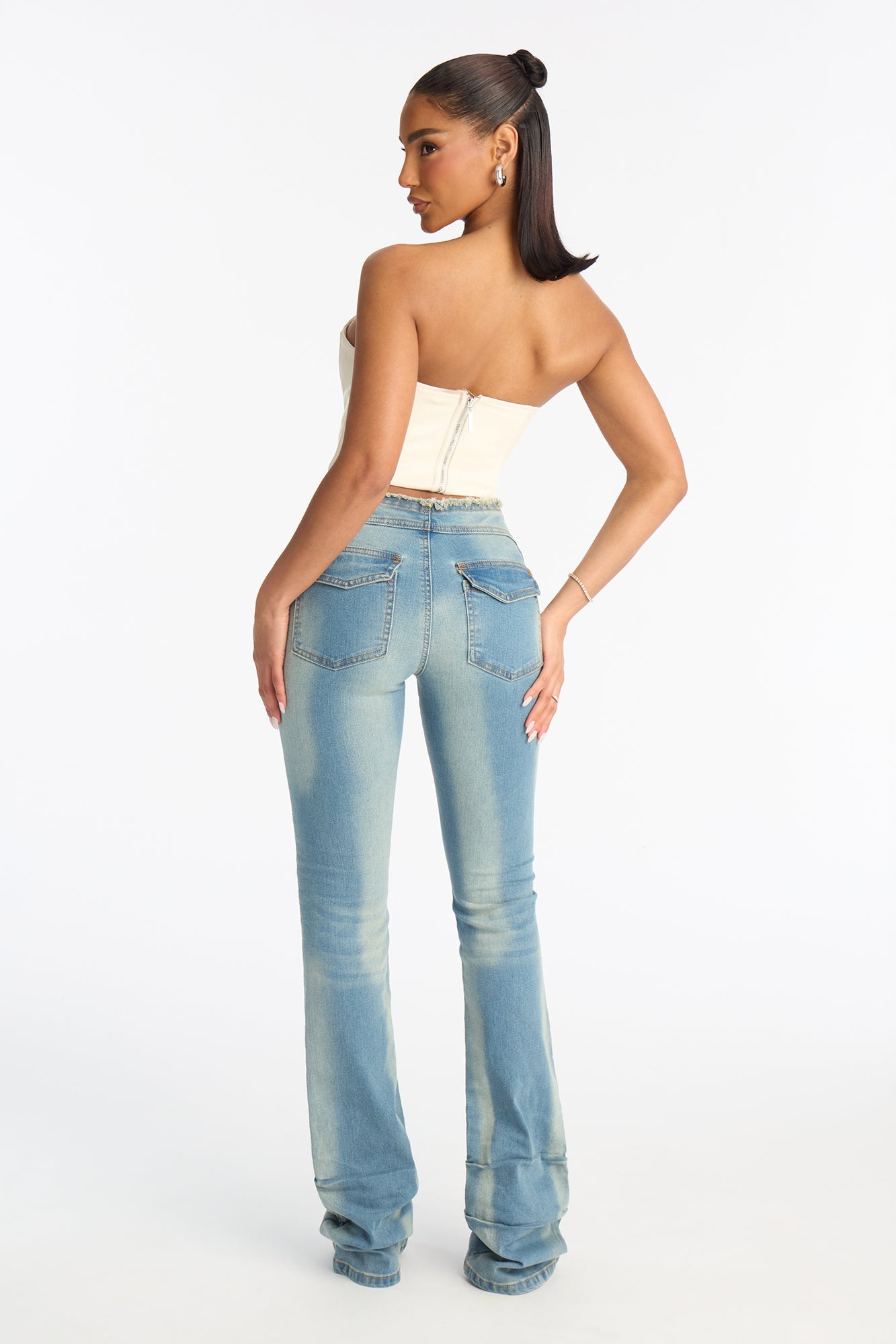 On Your Mind Stretch Bootcut Jeans - Medium Blue Wash