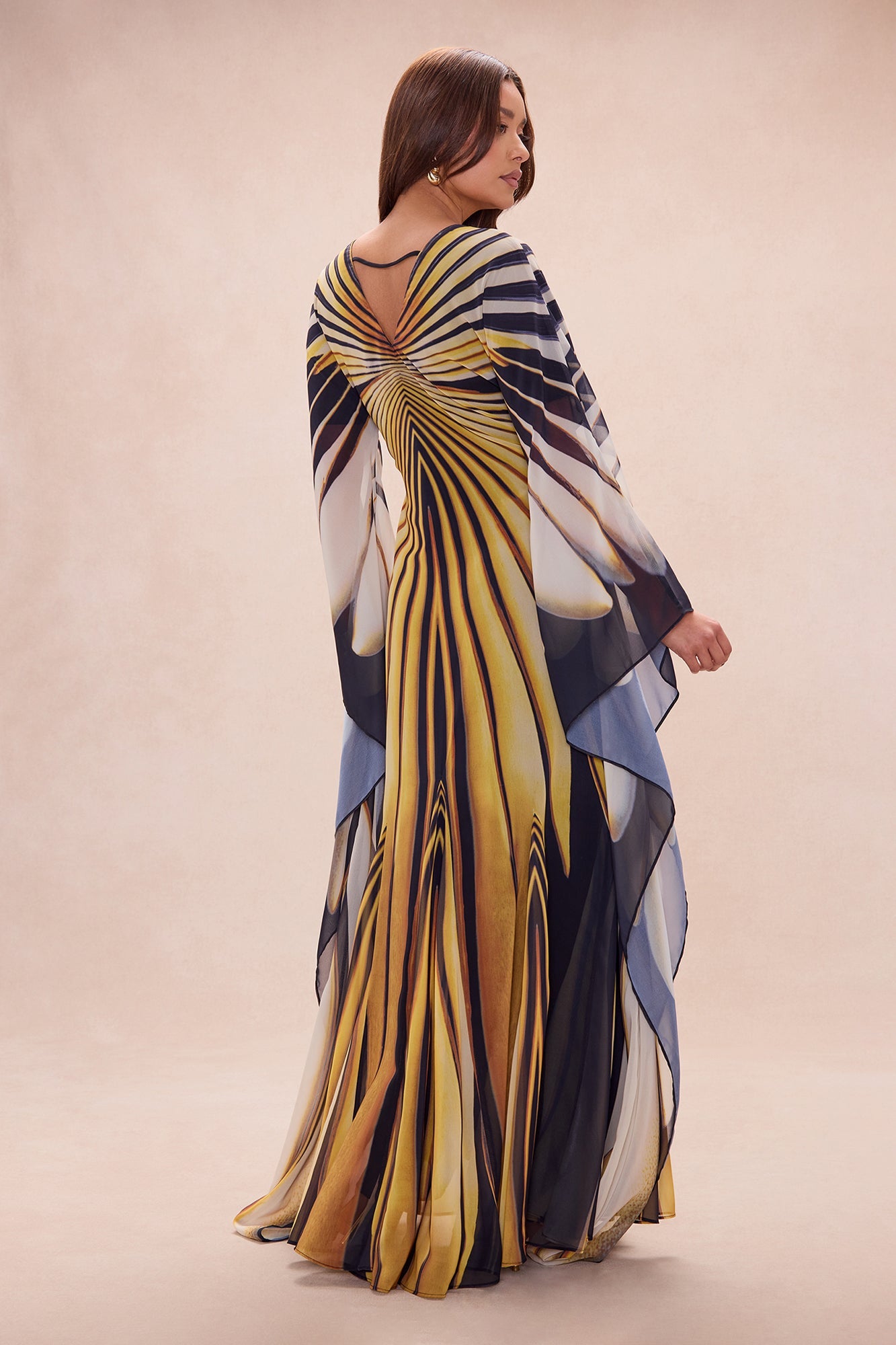 Soleil Bell Sleeve Chiffon Maxi Dress - Yellow/combo