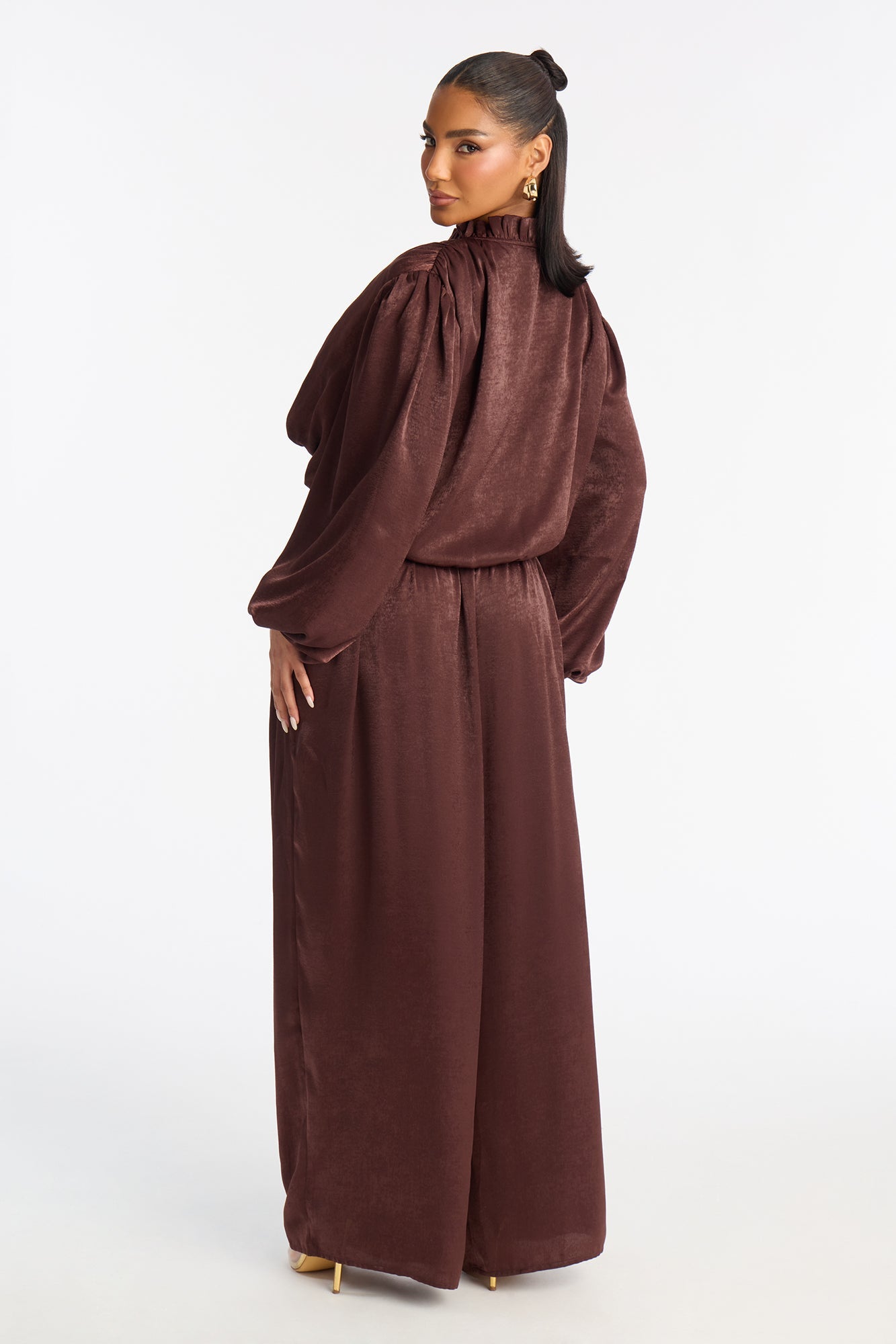 Amaya Satin Pant Set - Brown