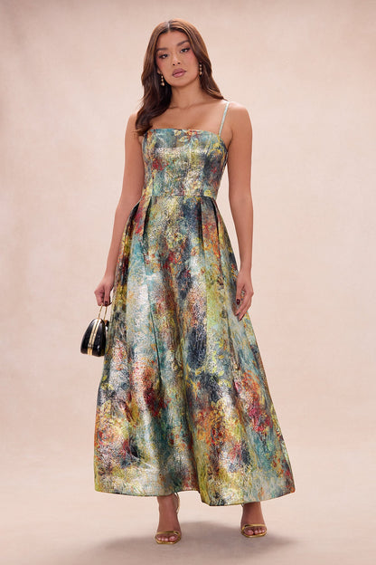 Garden Fairy Jacquard Maxi Dress - Green/combo