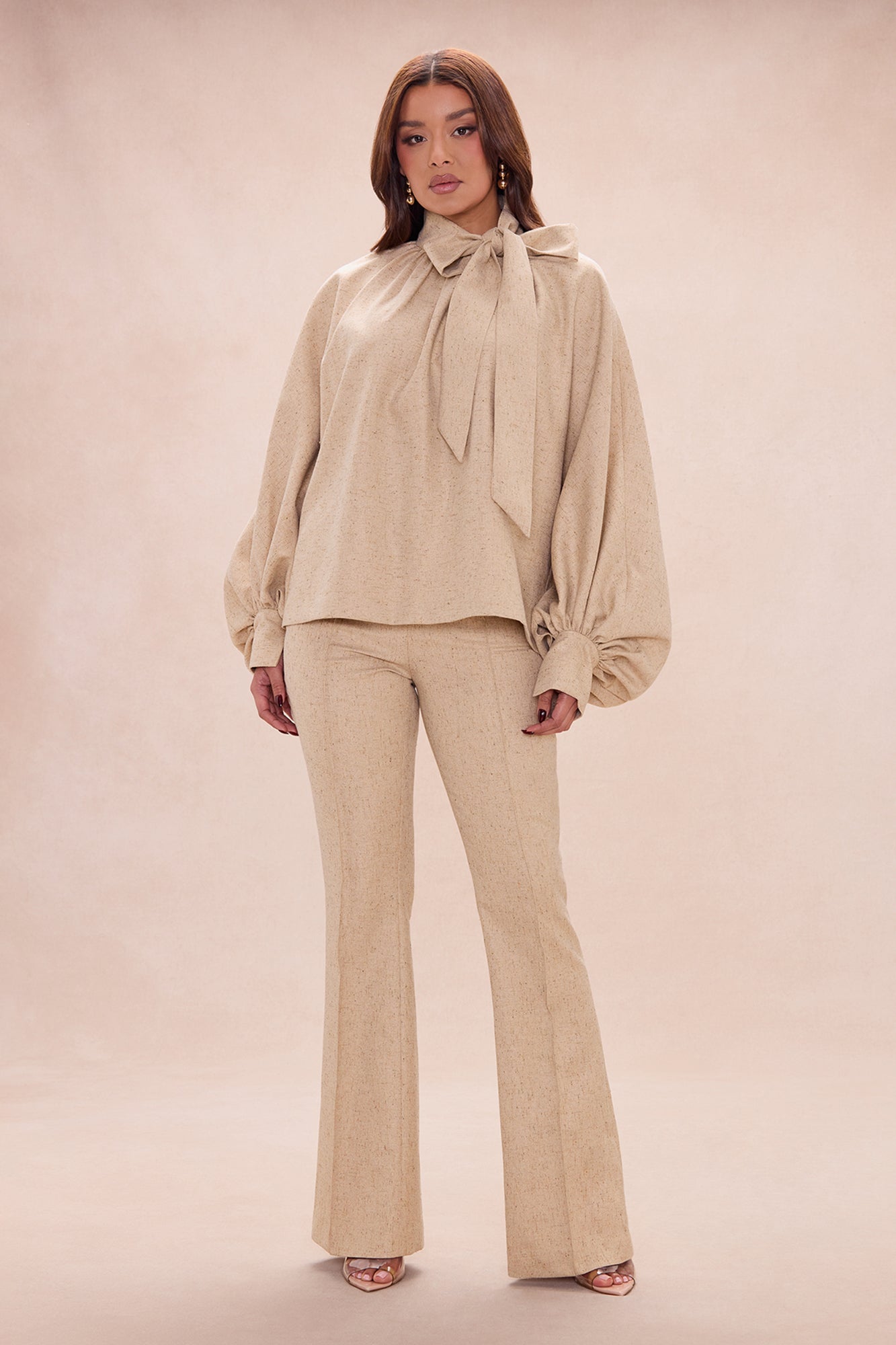 Theodora Bow Pant Set - Beige
