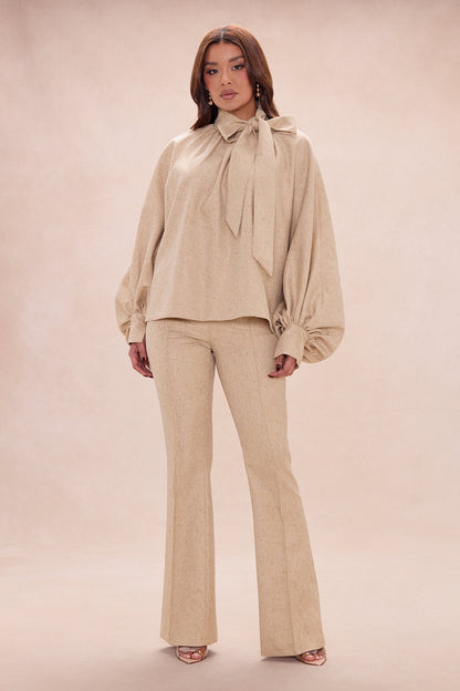 Theodora Bow Pant Set - Beige