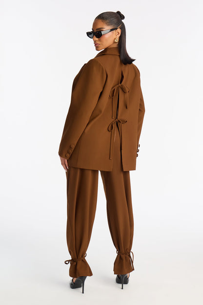 Veronica Blazer Cinched Pant Set - Brown