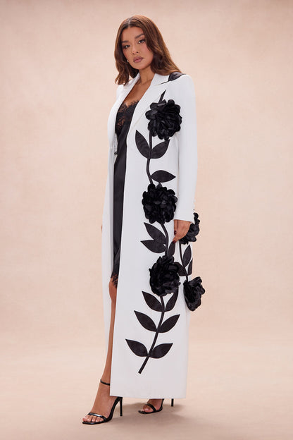 Marlow Floral Applique Blazer Coat - White/Black