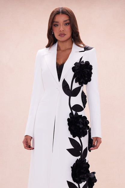 Marlow Floral Applique Blazer Coat - White/Black