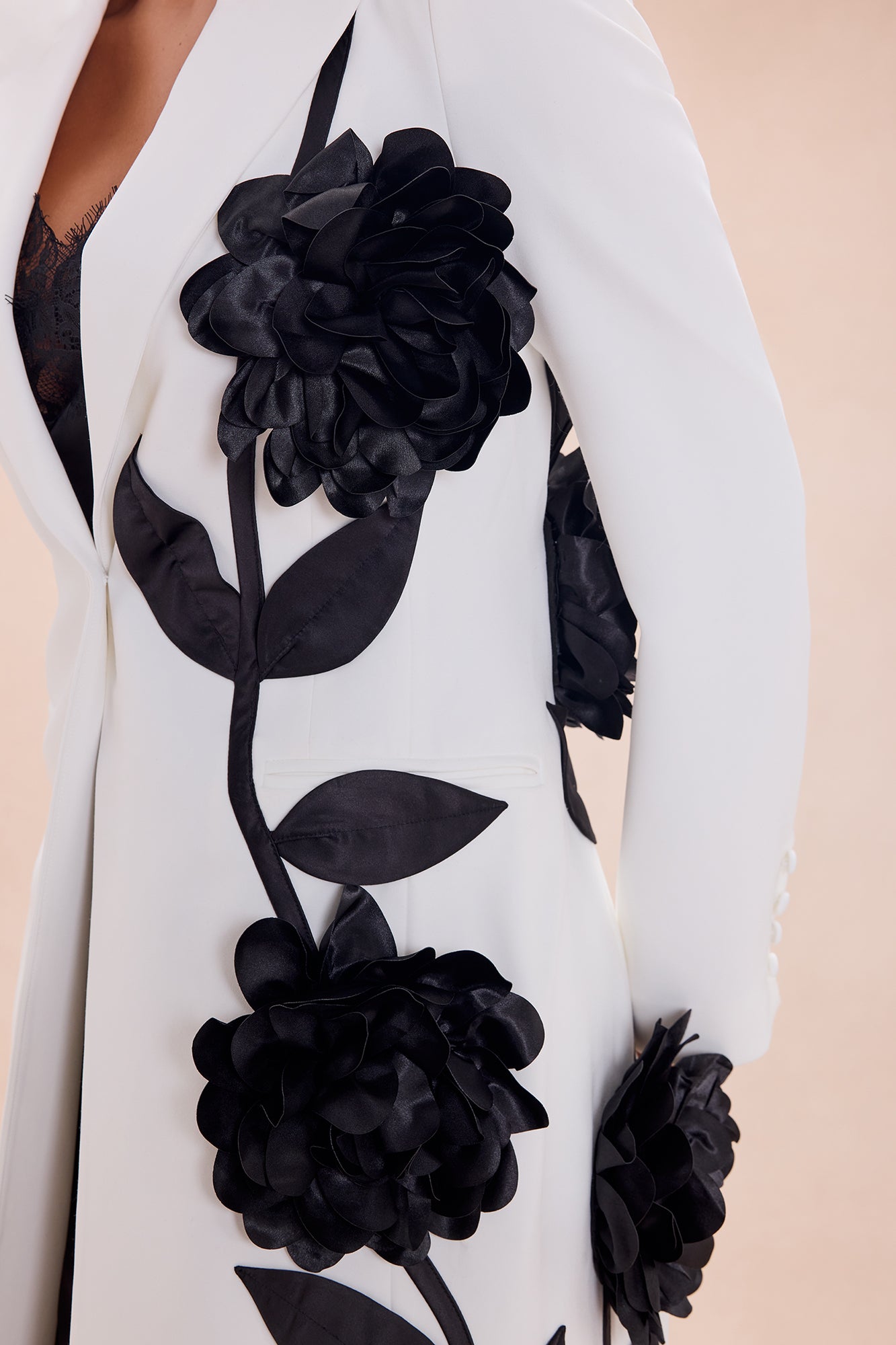 Marlow Floral Applique Blazer Coat - White/Black