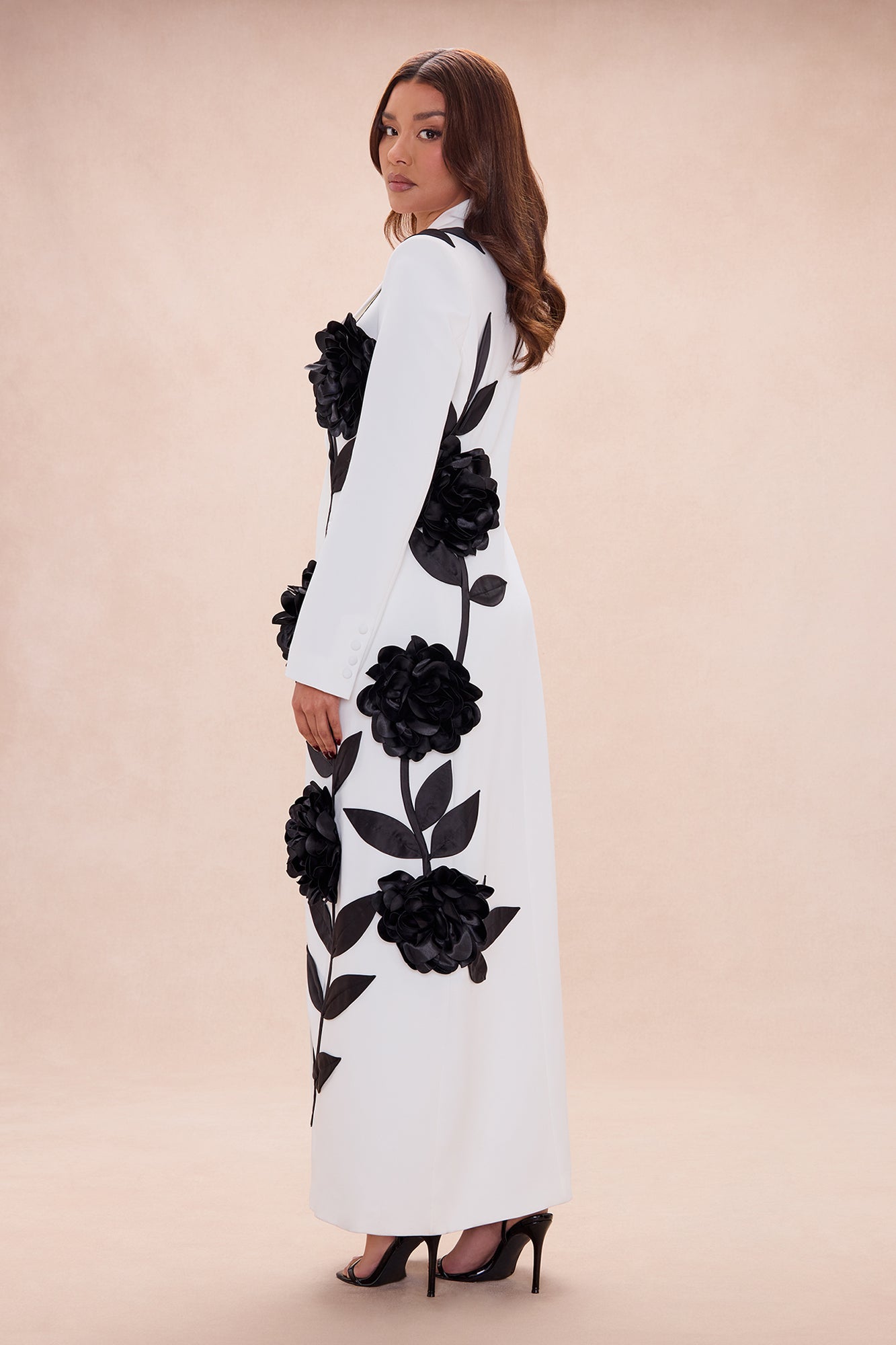 Marlow Floral Applique Blazer Coat - White/Black