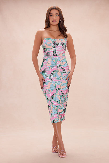 Leah Strapless Sequin Midi Dress - Multi Color