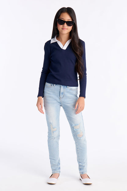 Mini Kalisha Stretch Ripped Skinny Jeans - Light Wash
