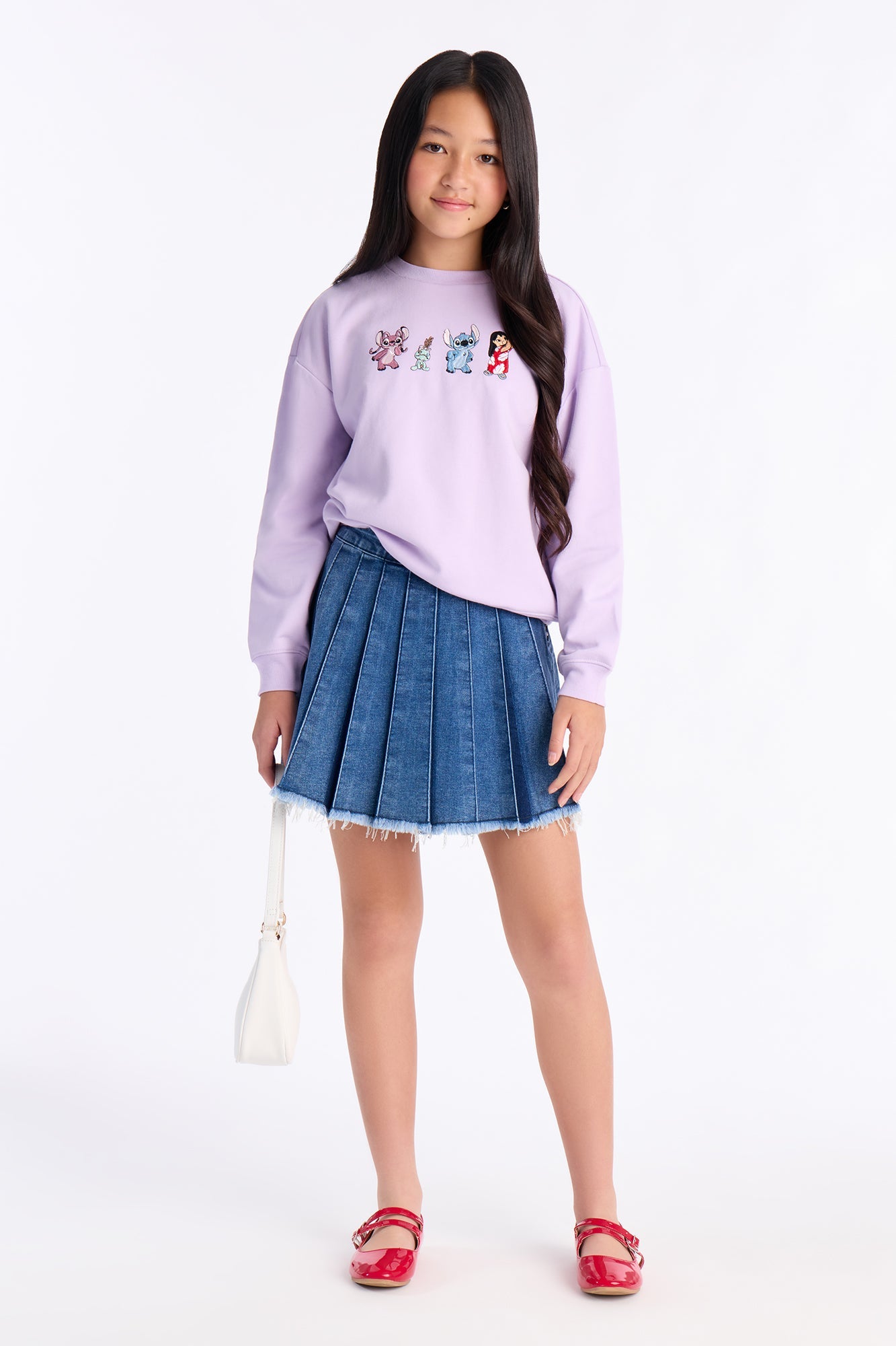 Mini Stitch And His Ohana Front/Back Crew Neck Sweatshirt - Ivory