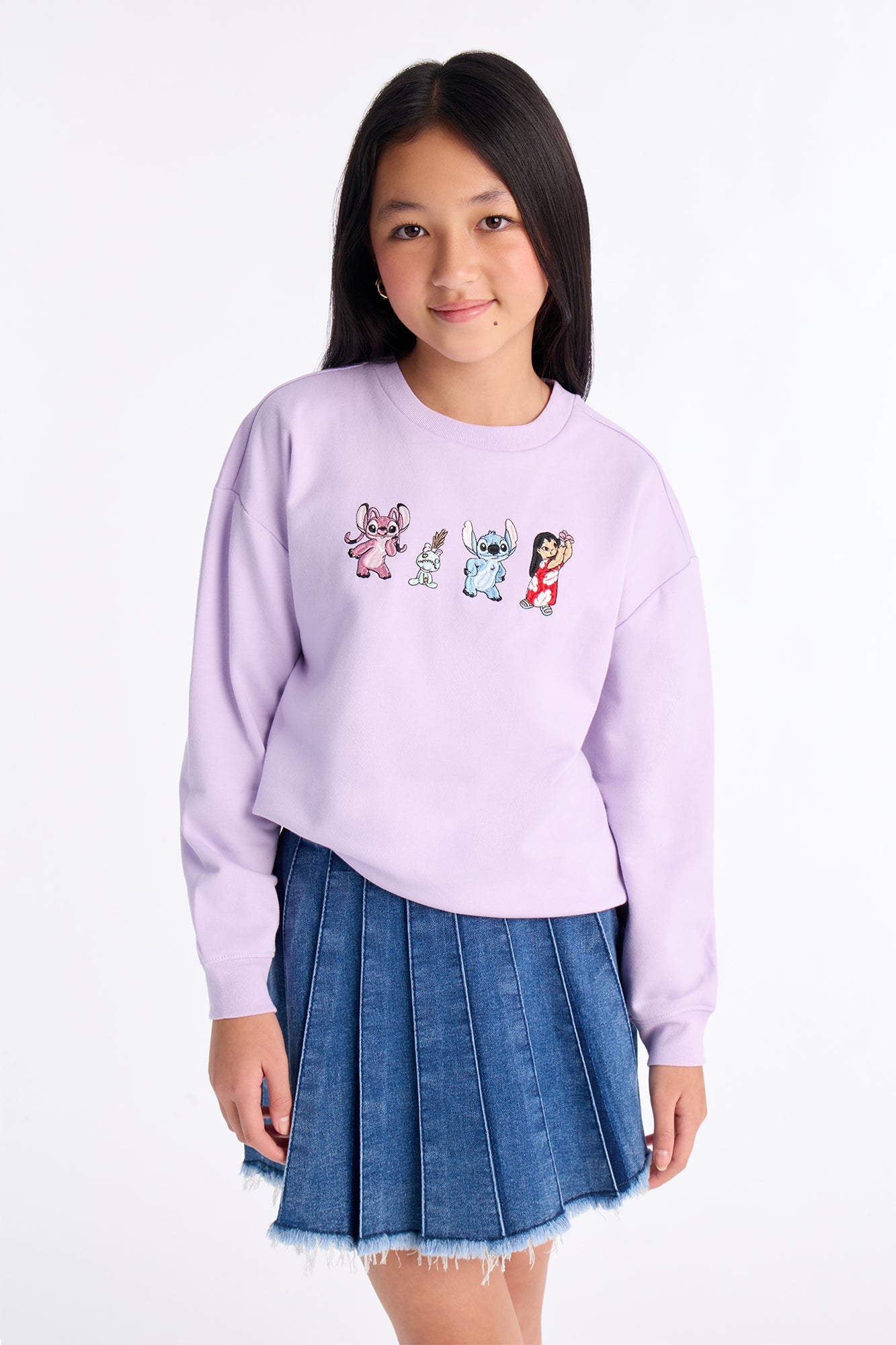 Mini Stitch And His Ohana Front/Back Crew Neck Sweatshirt - Ivory
