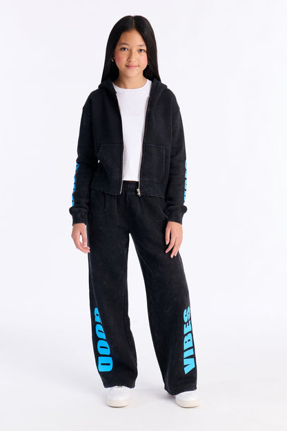 Mini Good Vibes Always Washed Fleece Pants - Charcoal/combo